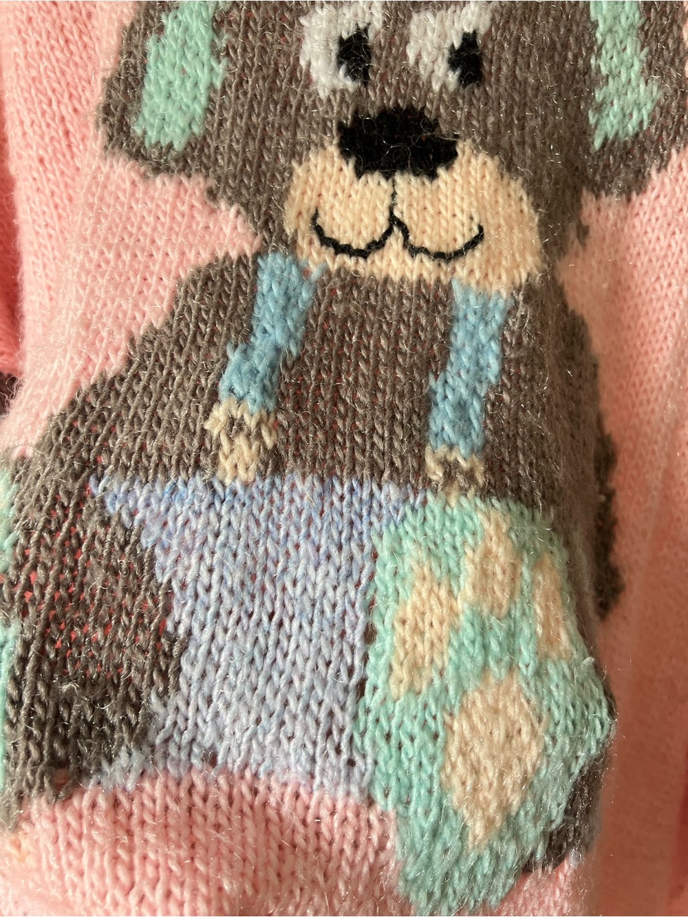 Hand knit Pink Plush Bear Graphic Sweater - Women - Picture 4 of 8
